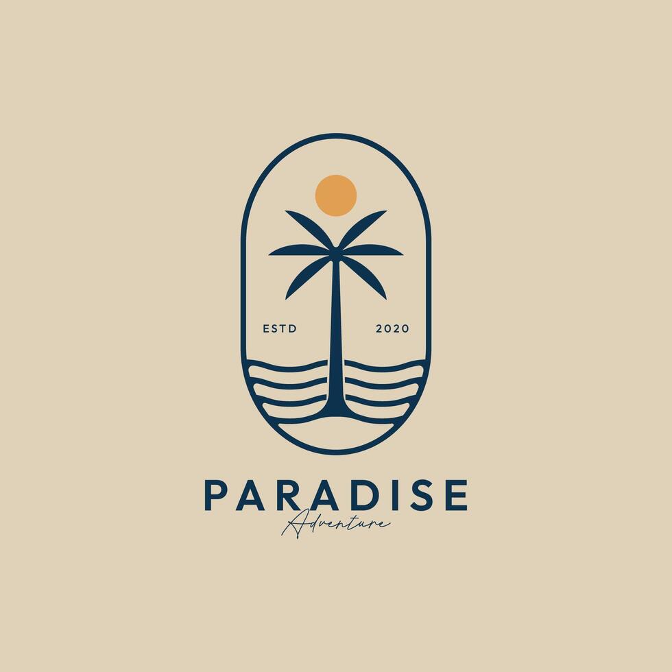 paradise logo and palm tree , sun logo illustration design template vector