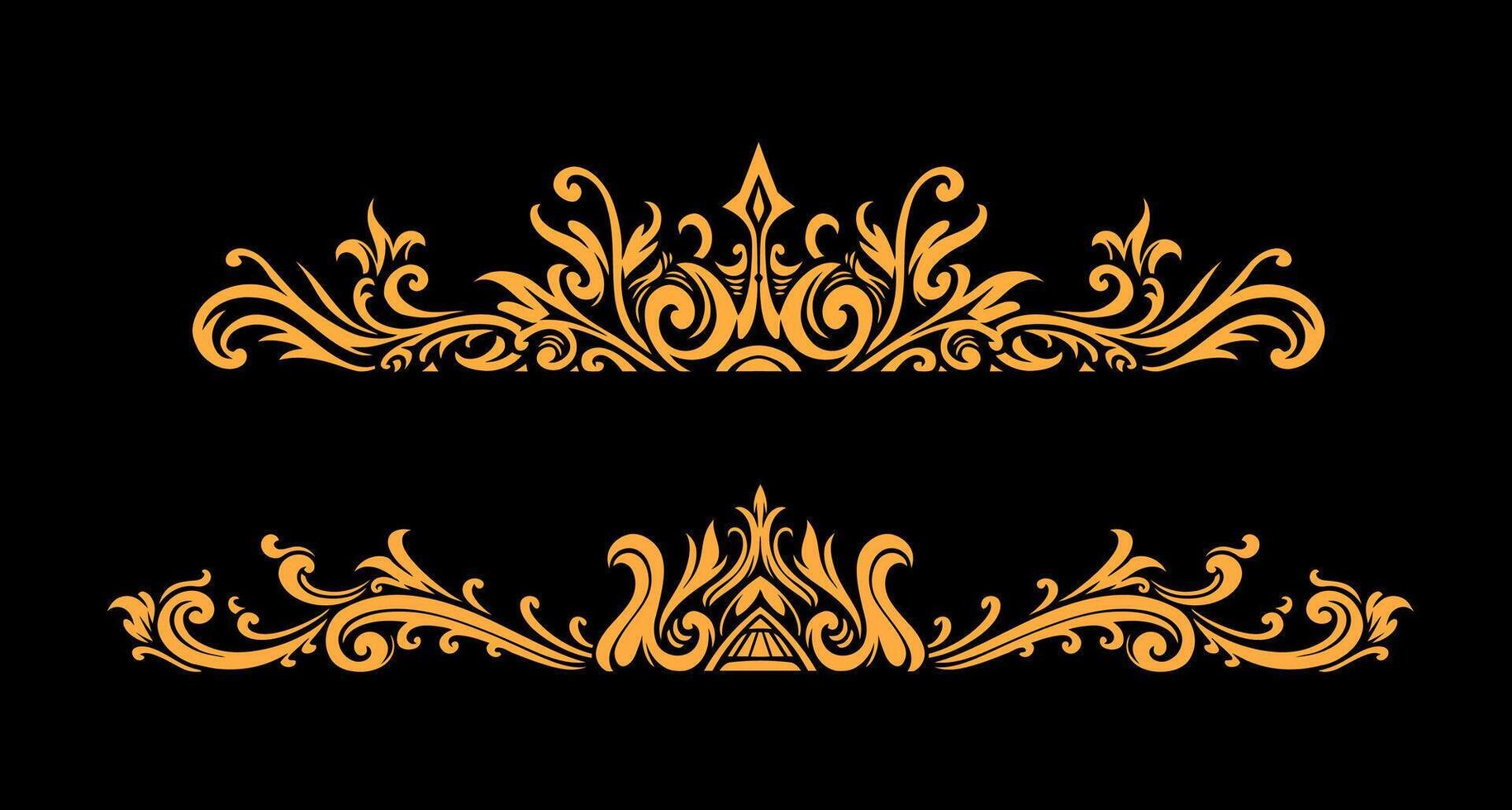 Ornament floral design element for frame and wedding with vintage style on black background. vector