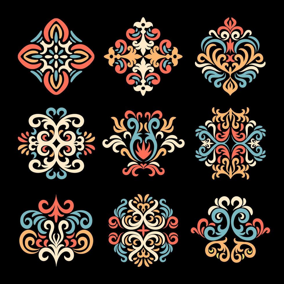 set of oriental damask pattern vector