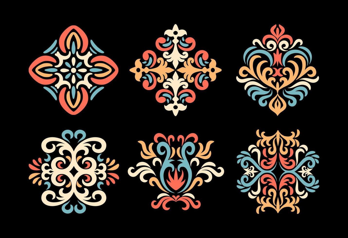 set of oriental damask pattern art vector