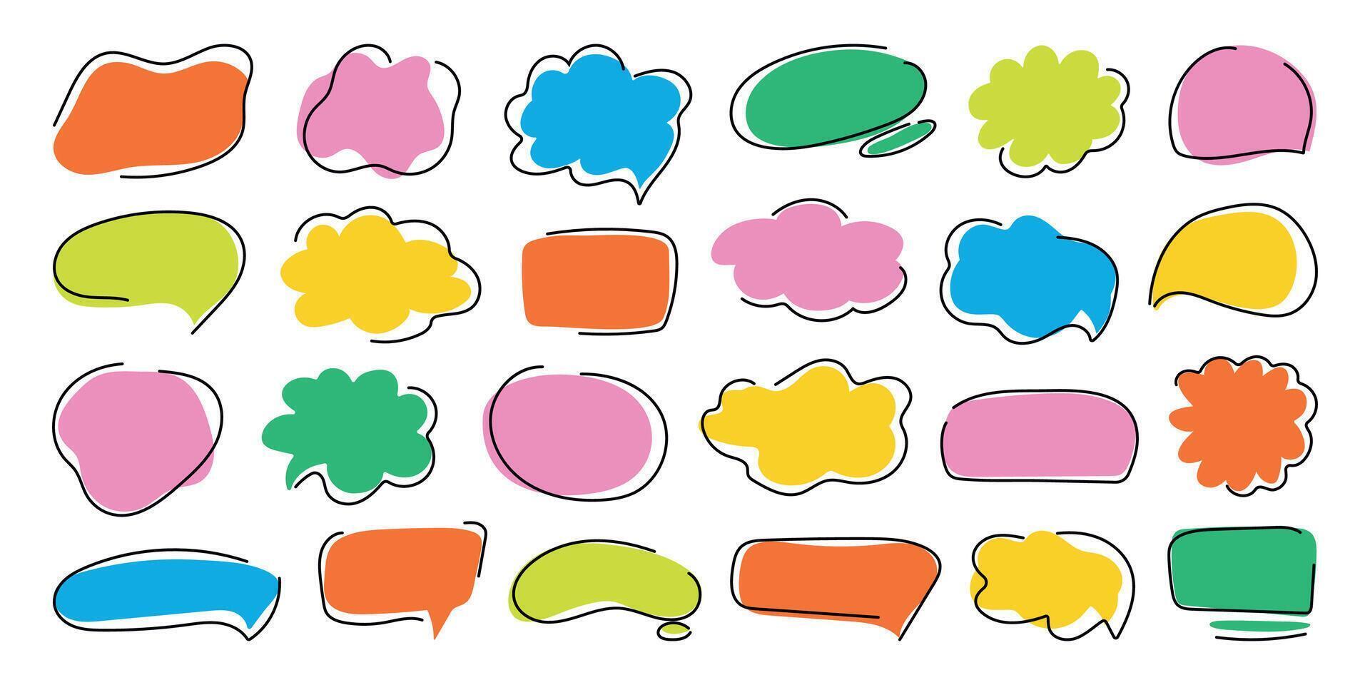 Speech bubble set in doodle style. Handwritten Chat balloons for text, dialog icon, comic comments. Message in cloud frame, talk box. Isolated illustration on white background vector