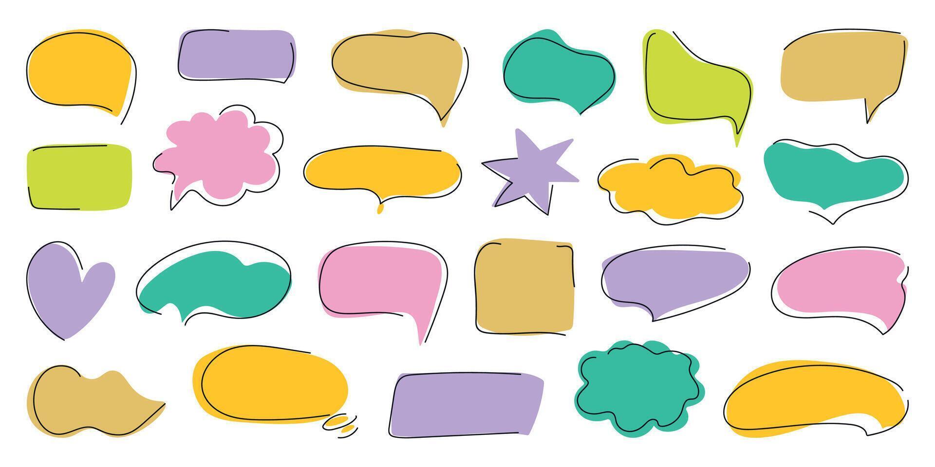Speech bubble set in trendy style. Child Handwritten Chat balloons for dialog icon, text, comic comments. Message in cloud frame, talk box. Isolated illustration on white background. vector