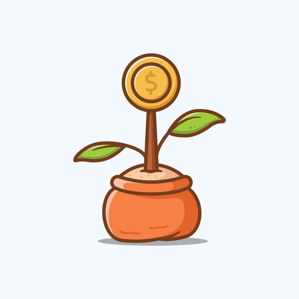 Coin Plant Finance Element Cartoon Illustration vector