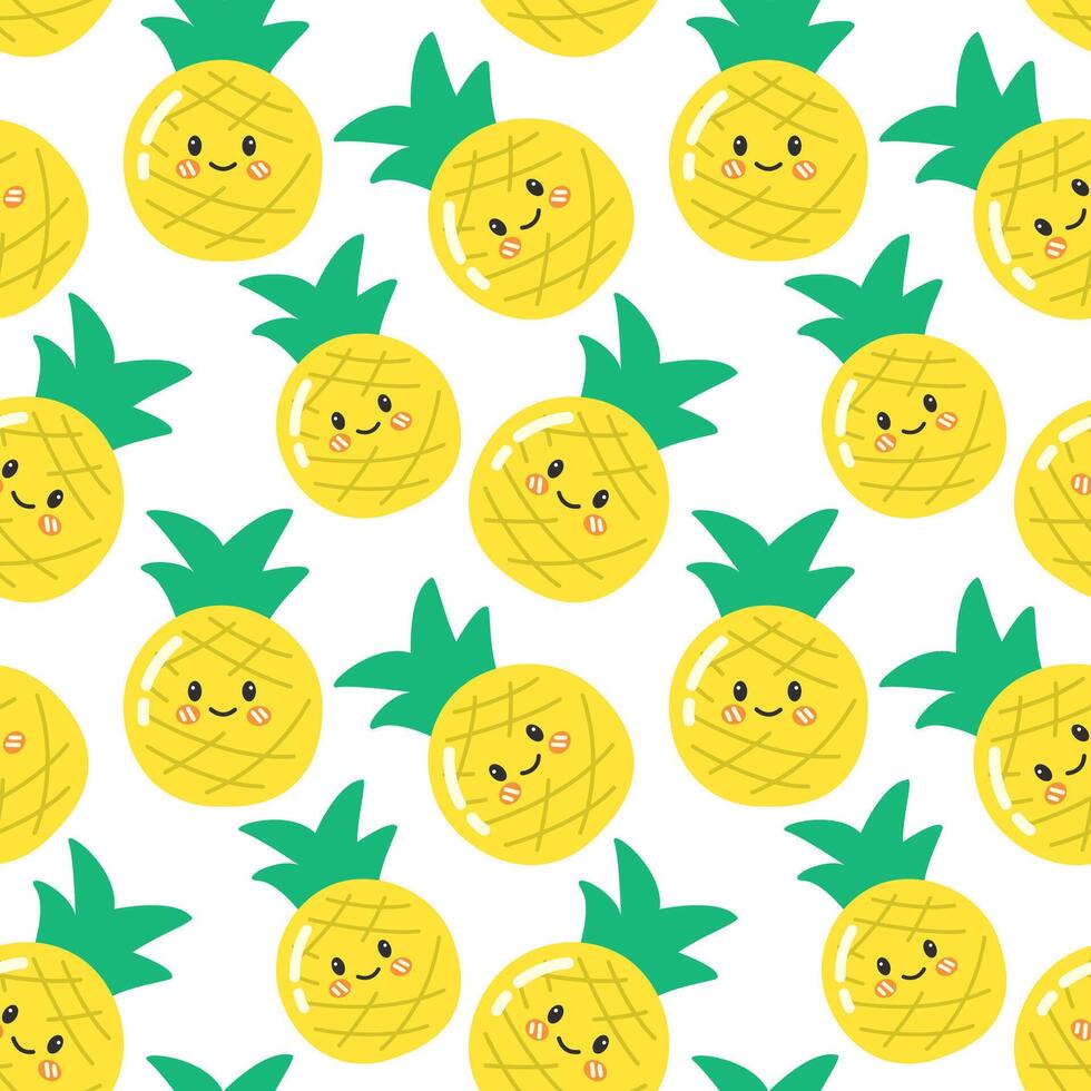 cute pineapple summer fruits seamless pattern background vector