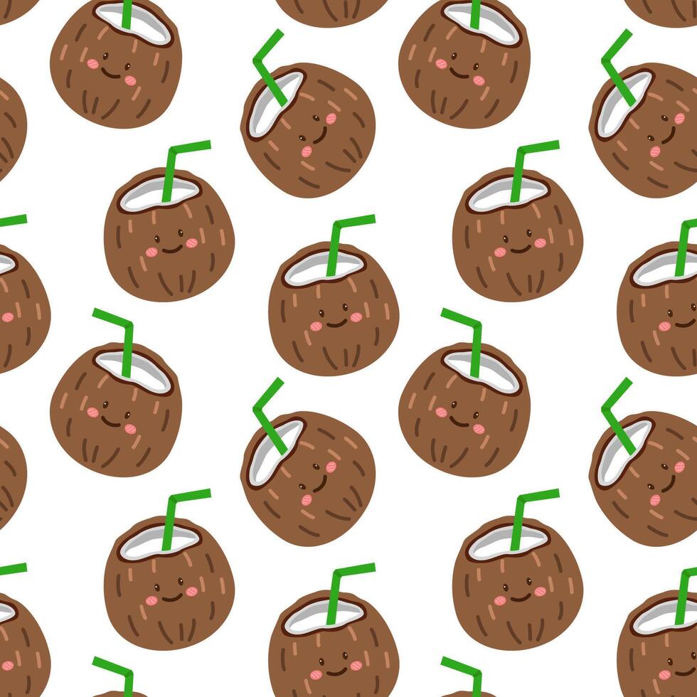cute coconut summer fruits seamless pattern background vector