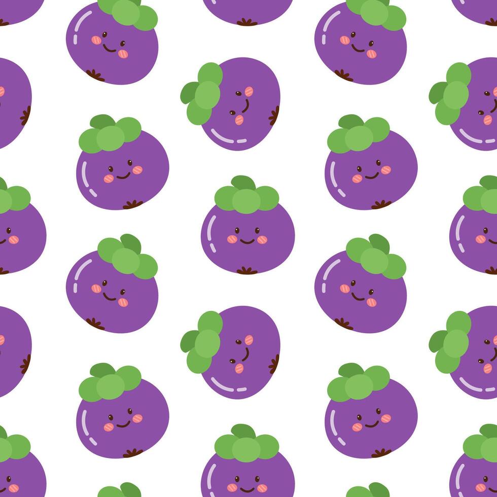cute mangosteen summer fruits seamless pattern background vector