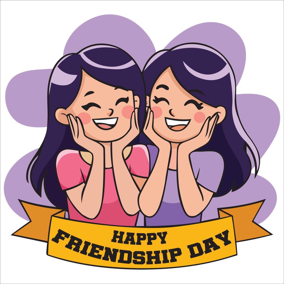 Adorable Kids Sharing Friendship Day Joy with a Sign vector