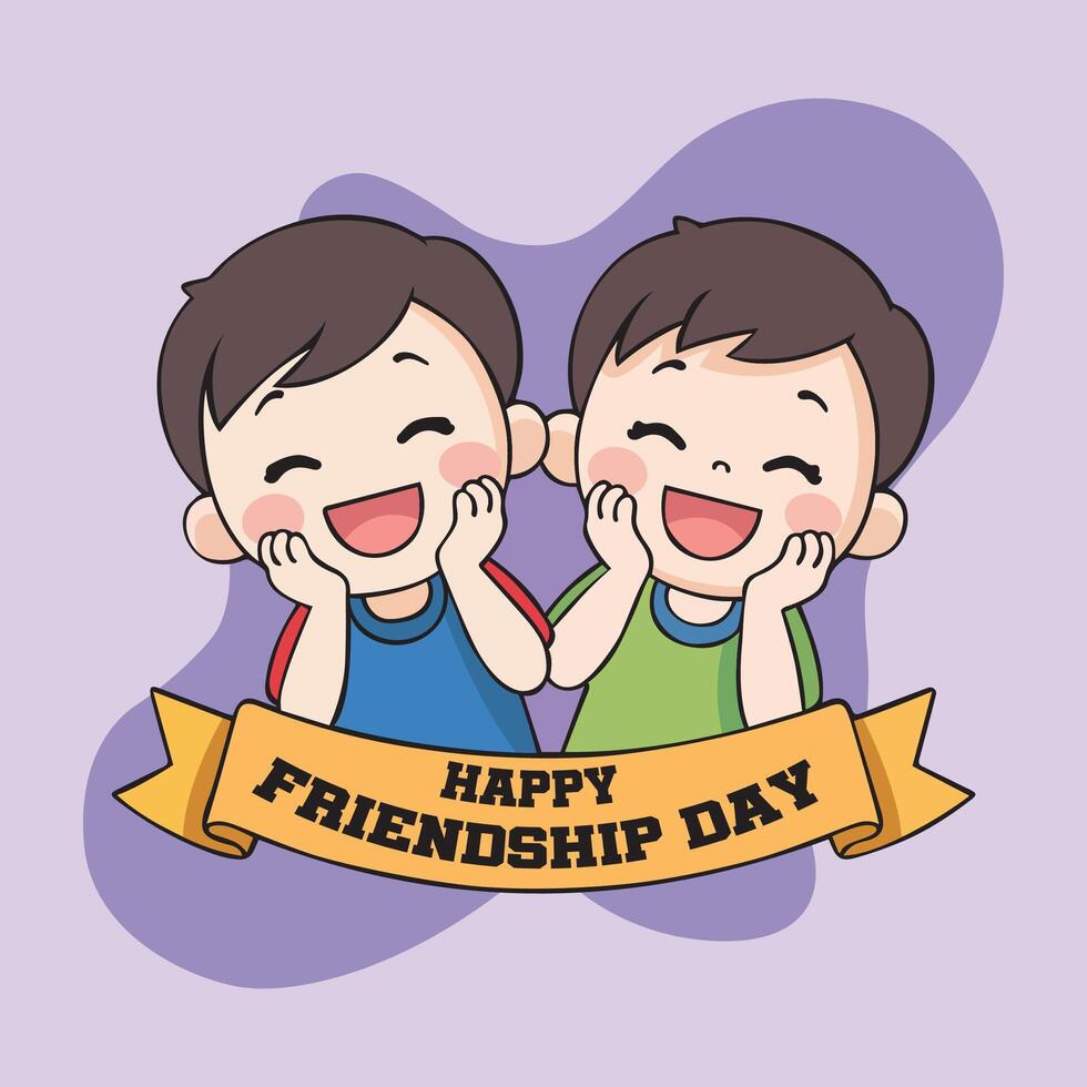 Smiling Children Celebrating Friendship Day with a Sign vector