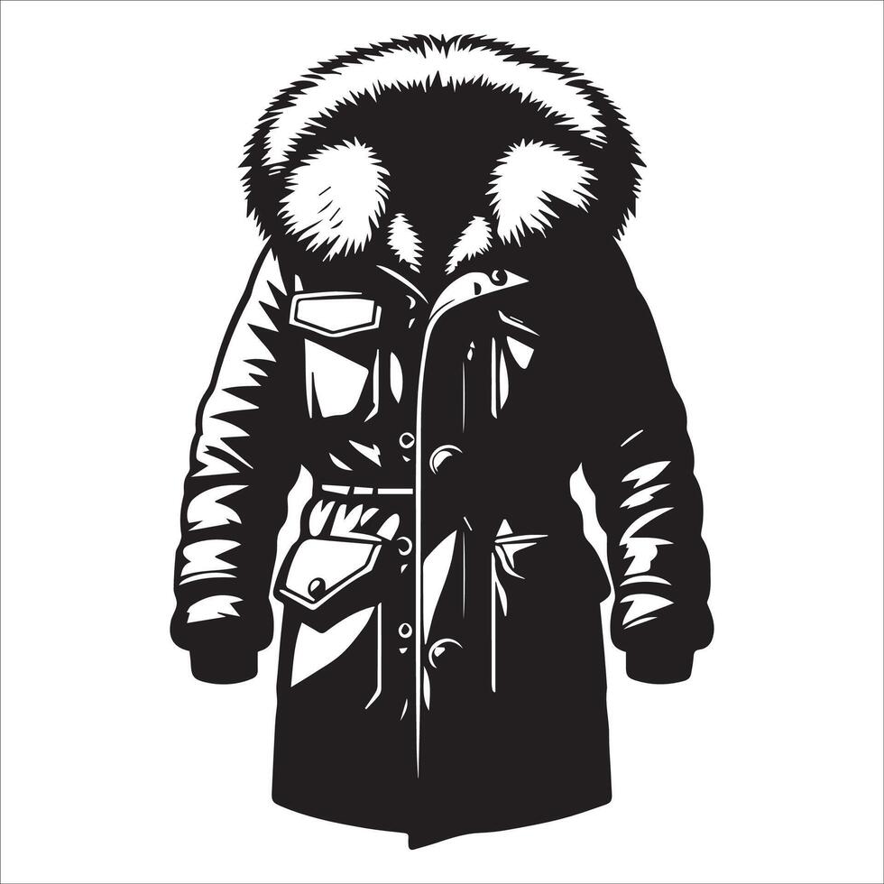 Classic Thick Fur Coat Silhouette Illustration vector