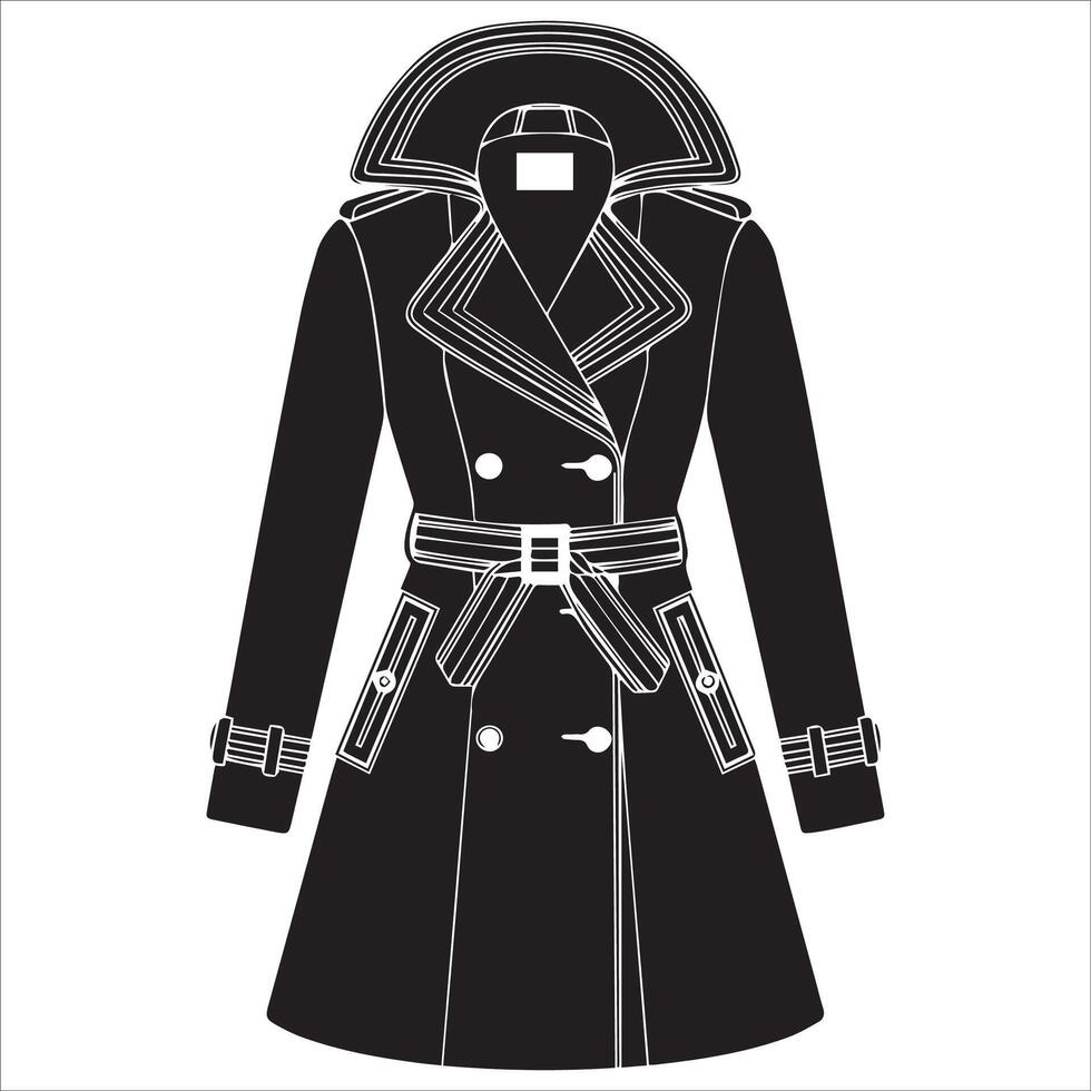 Classic Trench Coat Silhouette with Bold Belt Design vector