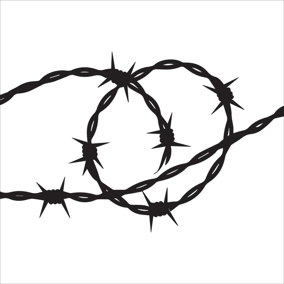 Sharp and Twisted Barbed Wire Silhouette Design vector