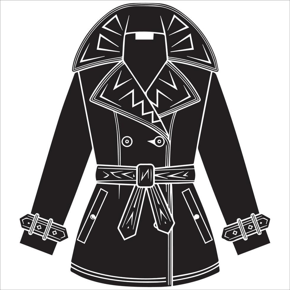 Heavy Belted Trench Coat silhouette , vector