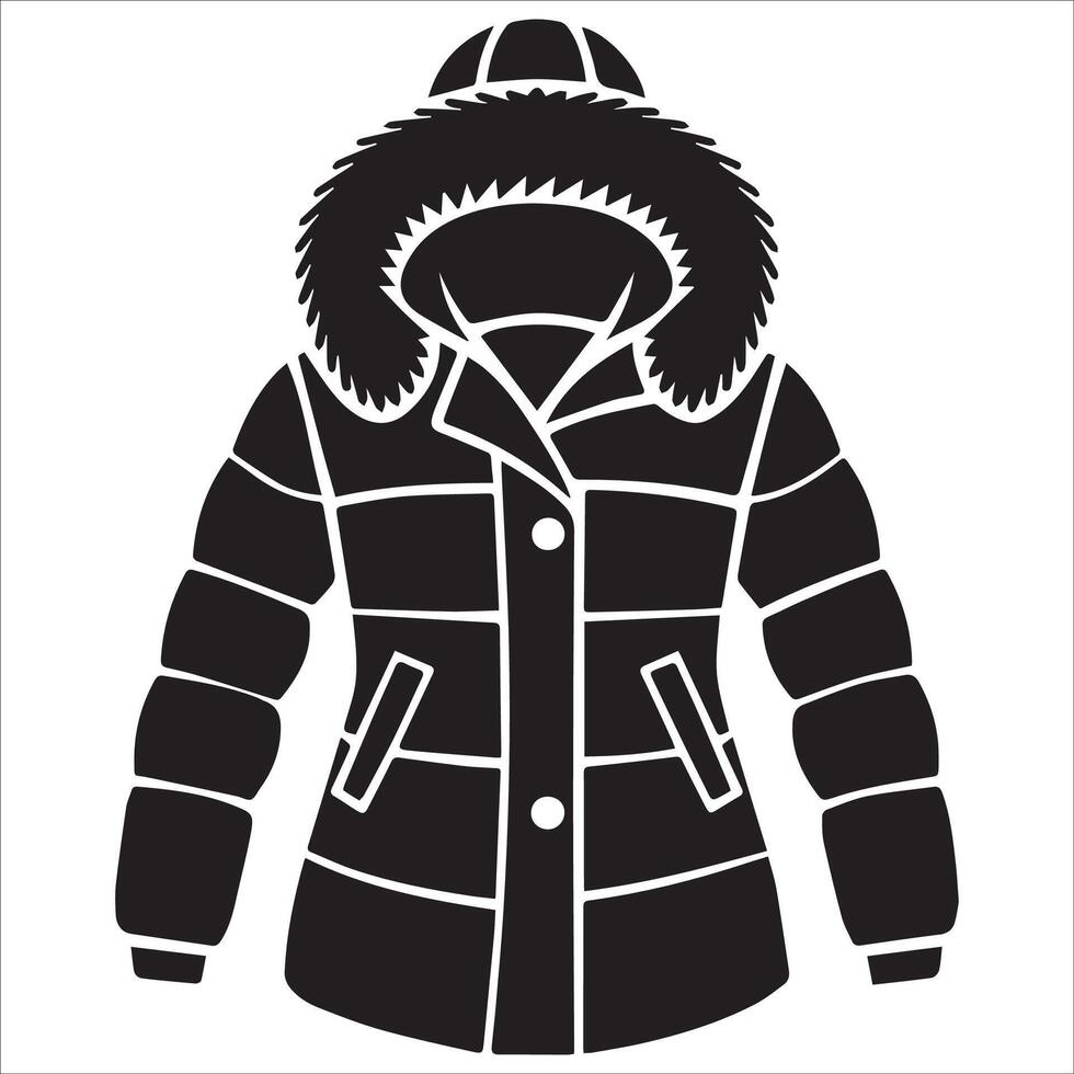 Dramatic Thick Coat with Bold Fur Collar Silhouette vector
