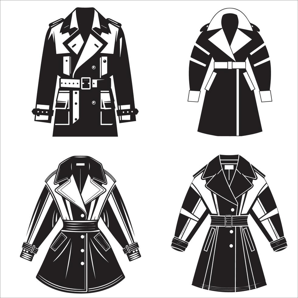 Dramatic Wide-Cut Trench Coat Silhouette Illustration vector