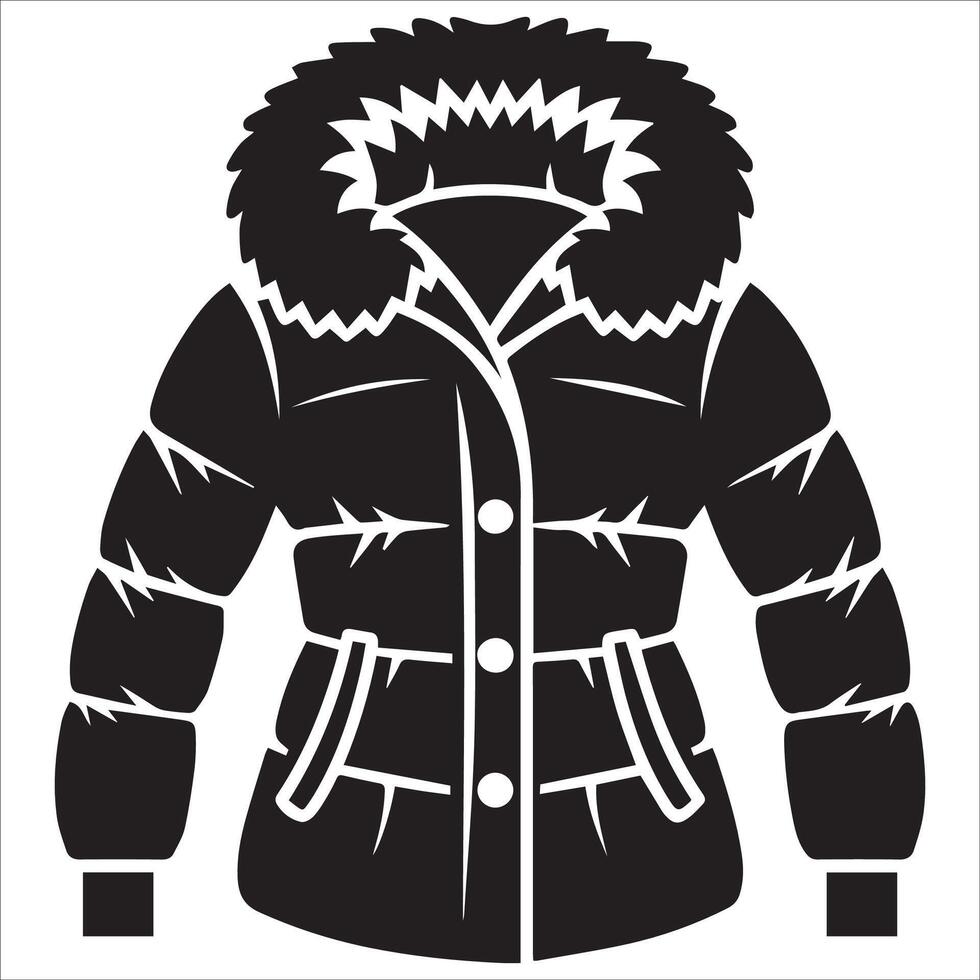 Elegant Fur-Collared Coat Silhouette Design vector