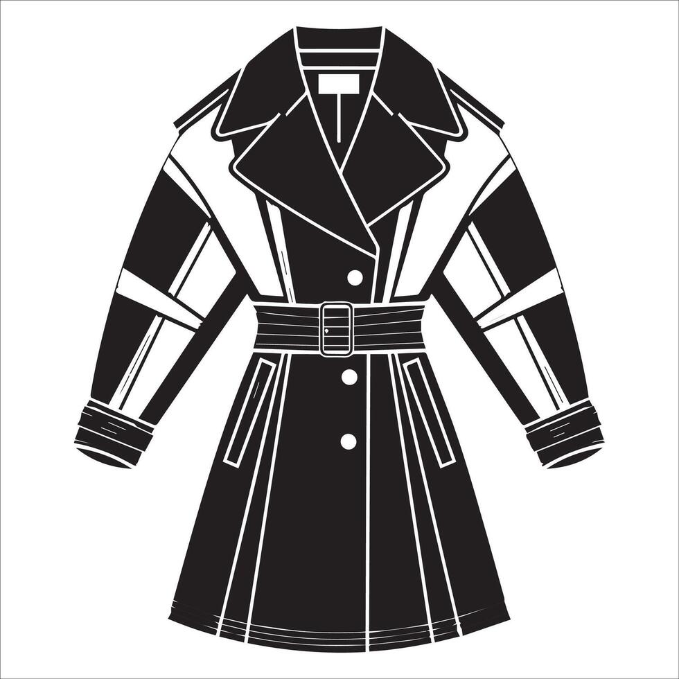 Wide-Cut Trench Coat Silhouette Illustration vector