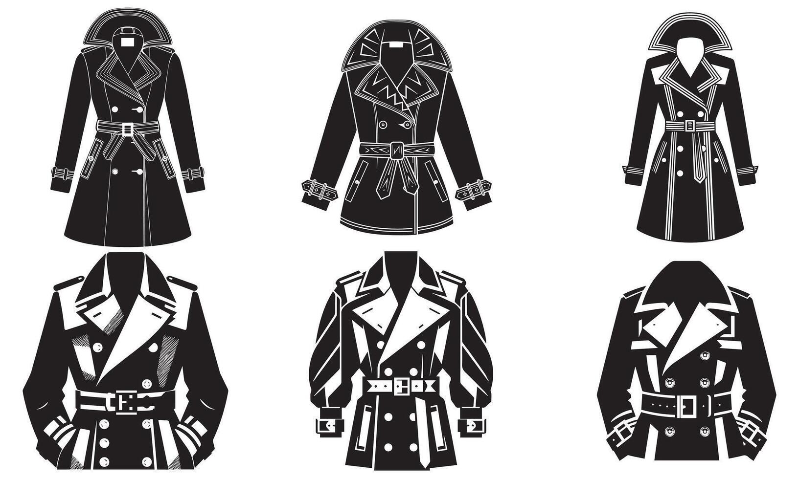 Oversized Belted Trench Coat Silhouette Illustration vector