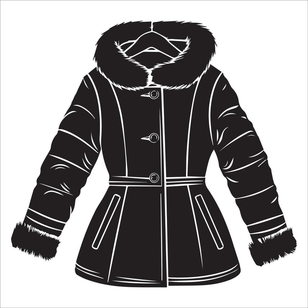 Statement Winter Coat Silhouette with Luxurious Fur Collar vector