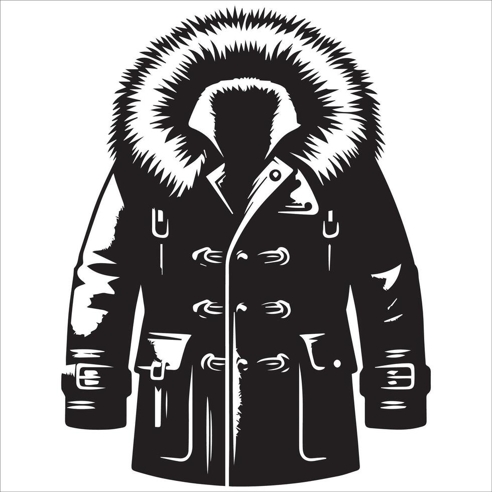 Fashionable Thick Coat with Fur Collar Silhouette vector