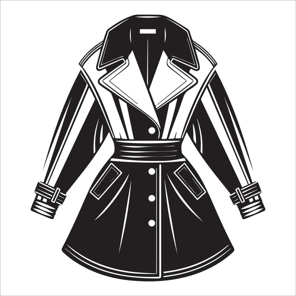 Wide-Cut Trench Coat silhouette , vector