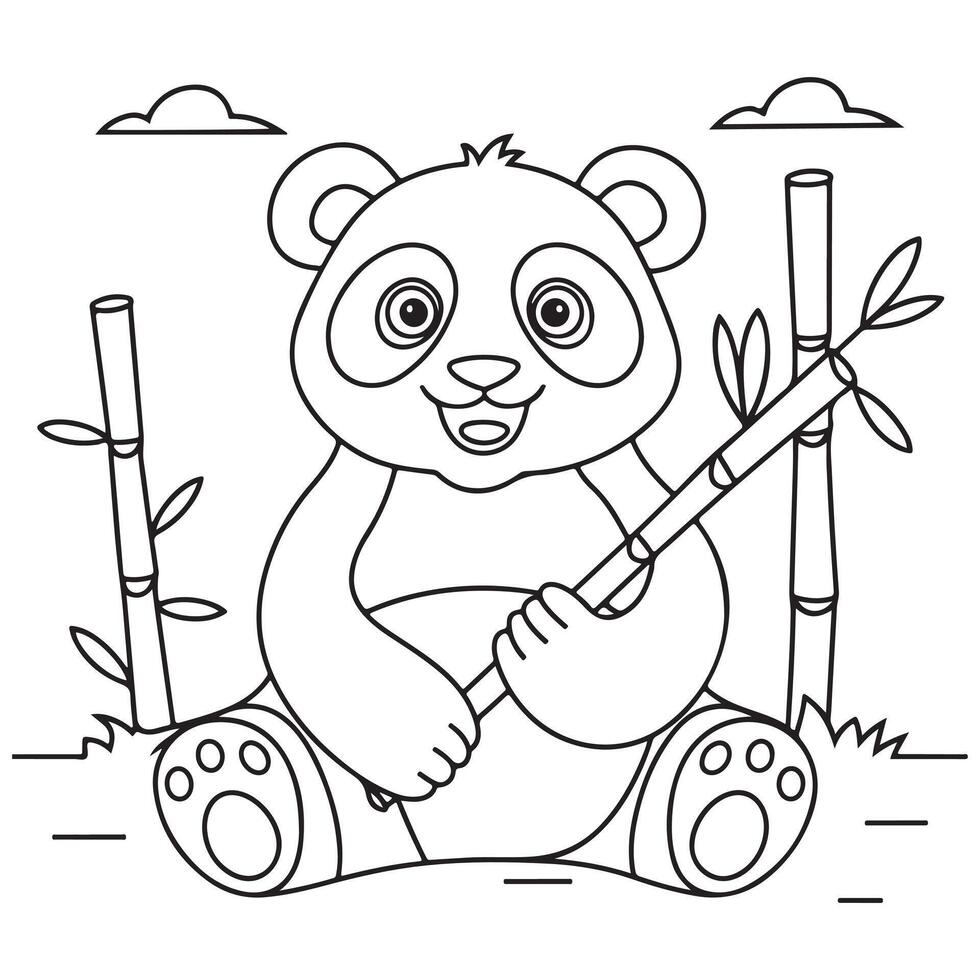 Panda Holding Bamboo Coloring Page for Kids vector