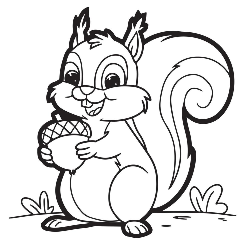 Squirrel with Nut Coloring Page for Kids vector