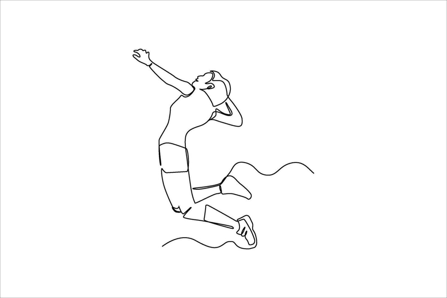 Minimalist line drawing of an athlete in motion, jumping with excitement, isolated vector