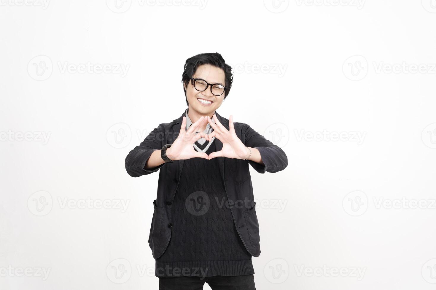 A man in glasses making a heart sign photo