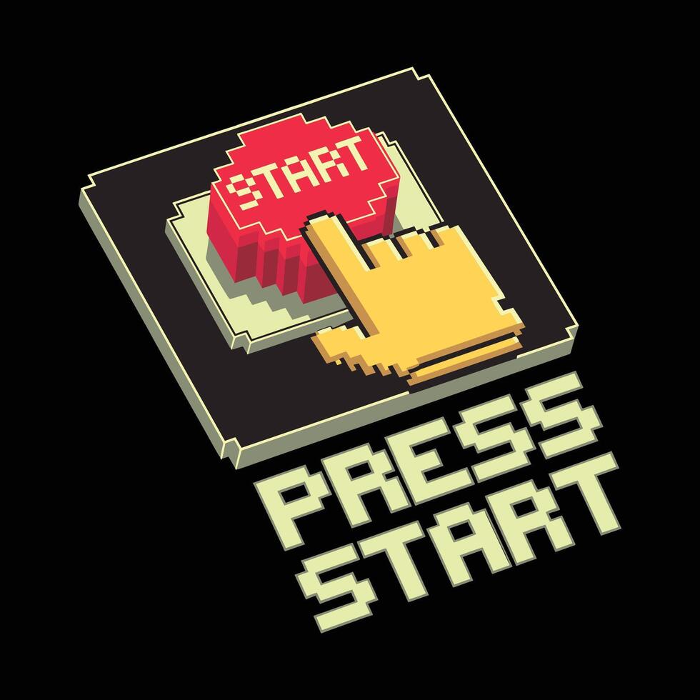 Press Start T Shirt Design Pixelated Start Button vector