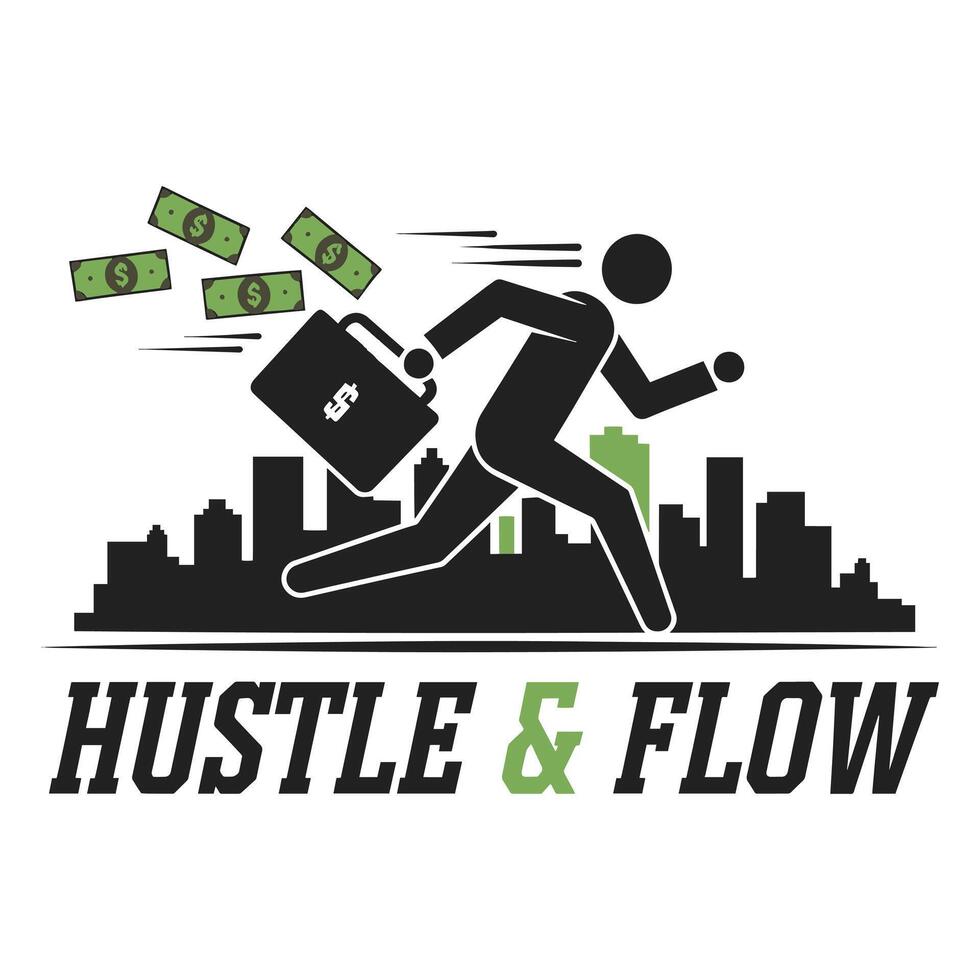 Hustle and Flow T Shirt Design Man Running with Money vector