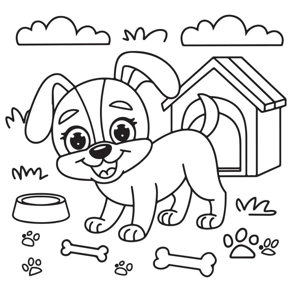 Dog in Home Food Coloring Page for Kids vector