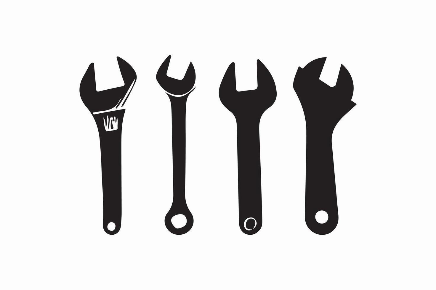 An Adjustable Wrench tools silhouette image with white color back round. vector