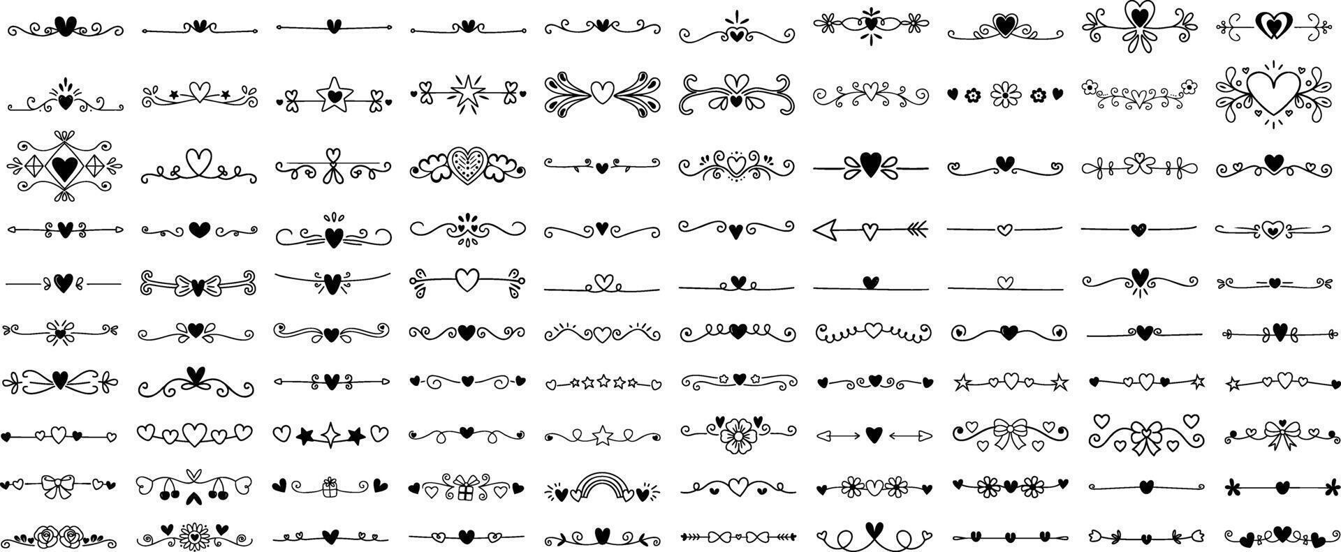 Decorative Hand-Drawn Heart Dividers and Borders vector
