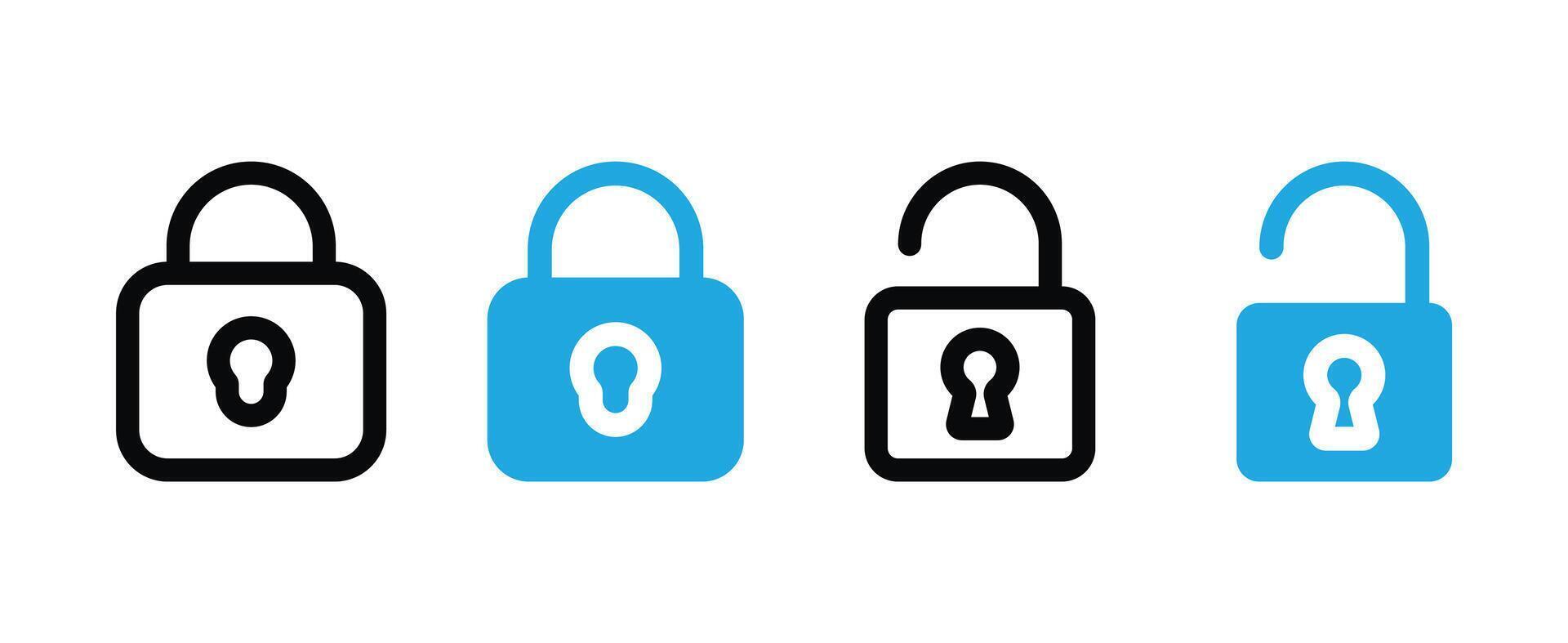 Lock and unlock icon, data protection padlock icons secure cybersecurity vector