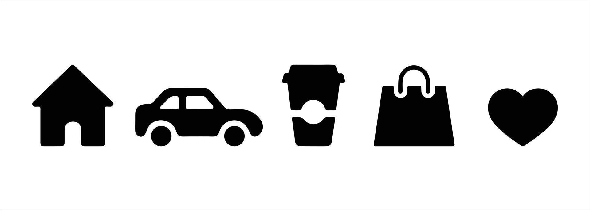 house, car, coffee, shopping bag, heart, Fill Icons. for web and app icon vector