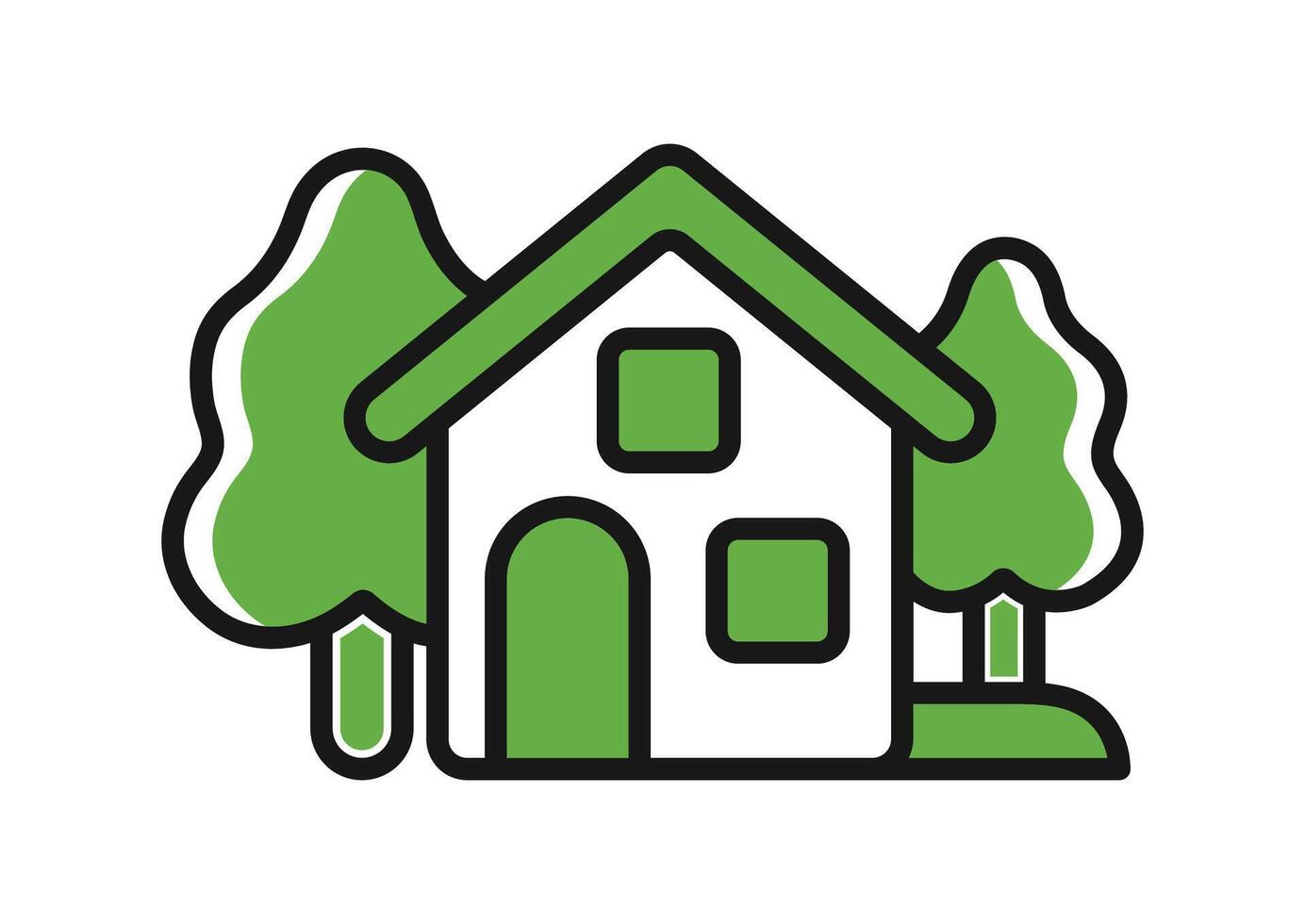 Eco house icon green, home with trees illustration vector