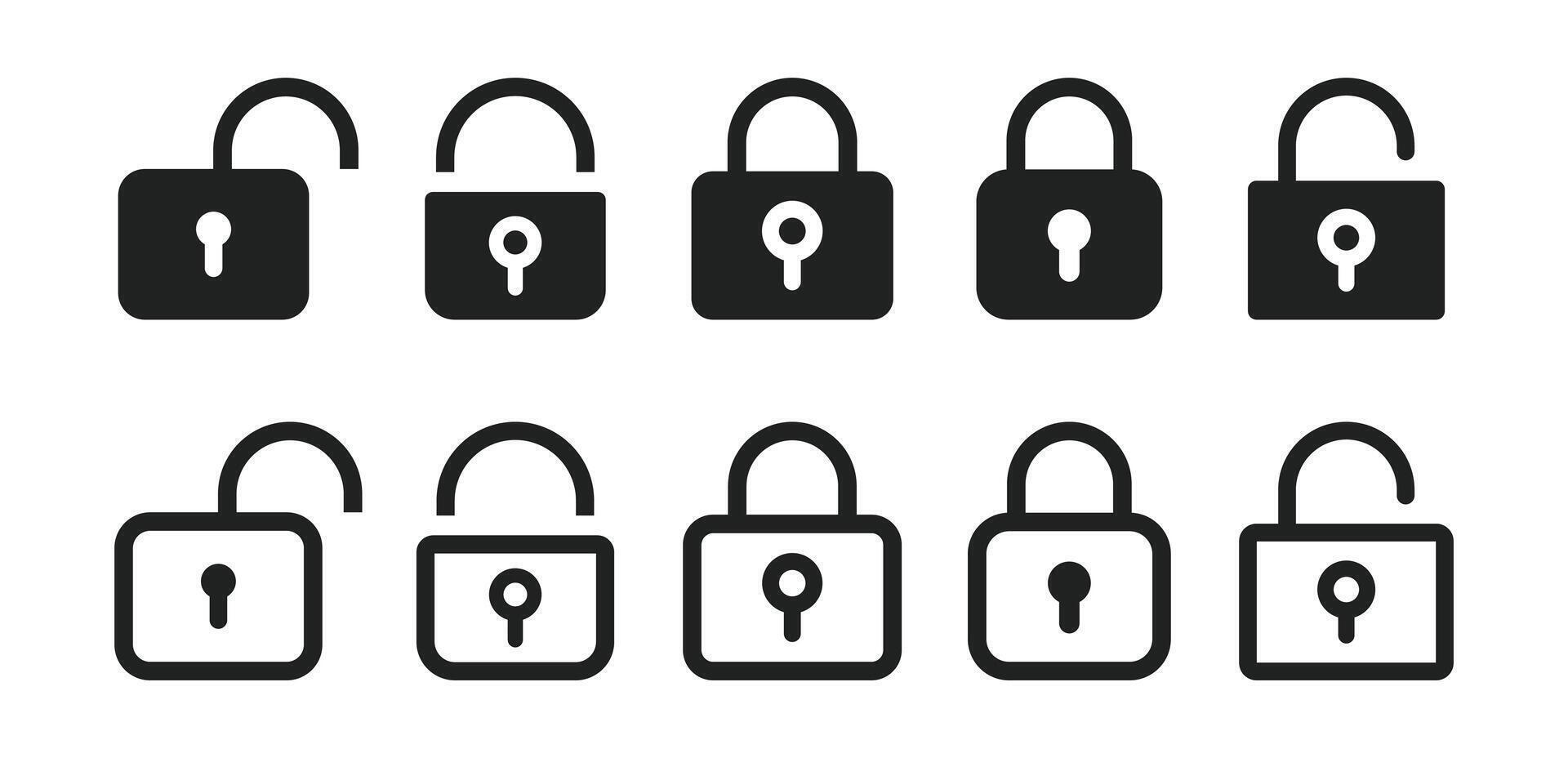 Set of locked and unlocked padlock icon cybersecurity and privacy symbol vector