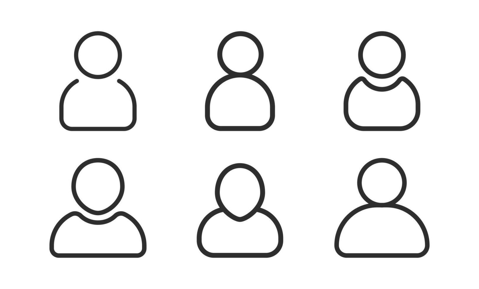 Black outline user profile avatar icon symbols for UI and UX design vector