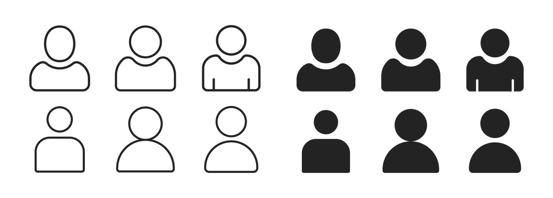 Profile avatar icon set. Simple outline and solid, user, profile, and people symbols collection vector