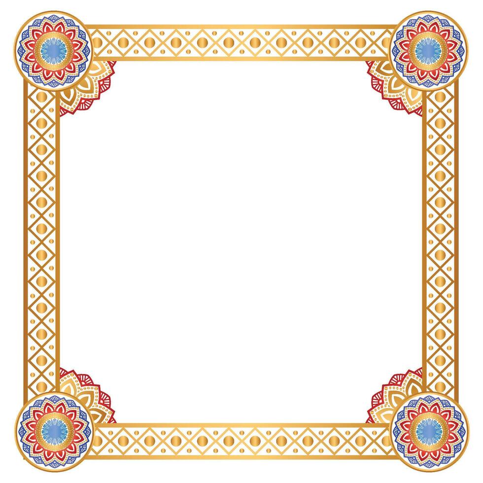 Rectangle frame with mandala Golden Certificate Border Pattern Line Photo Frame Islamic Wedding Invitation Background vector