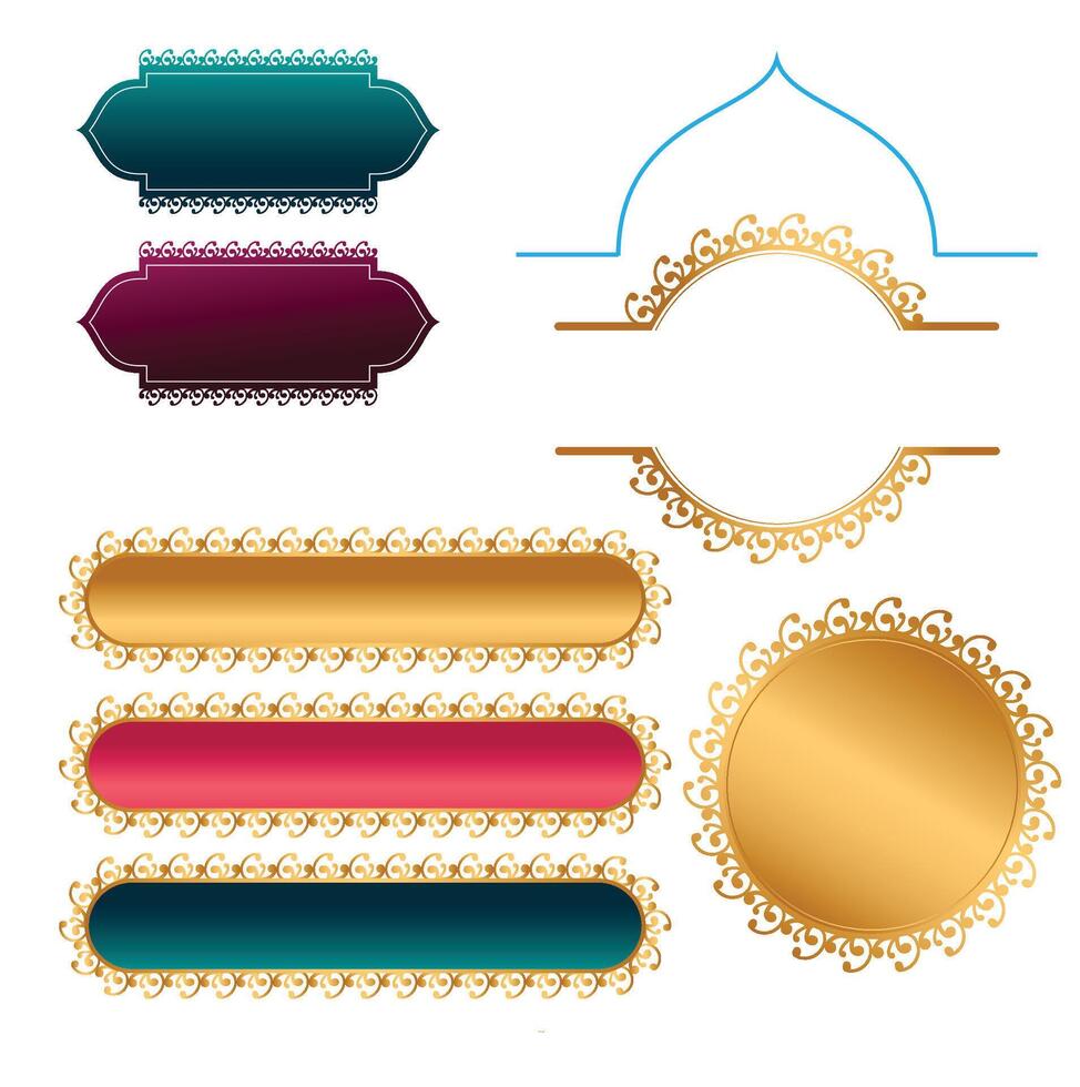 Set of luxury golden arabic islamic banner title frame text box transparent background vector