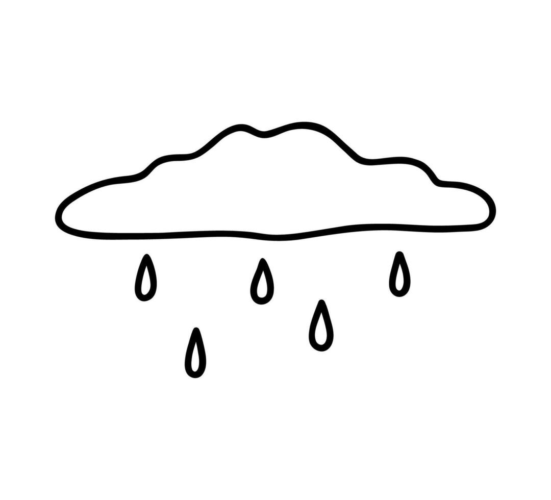 Rainy cloud isolated on white background. Weather element. hand-drawn illustration in doodle style. Perfect for cards, decorations, logo, various designs. vector