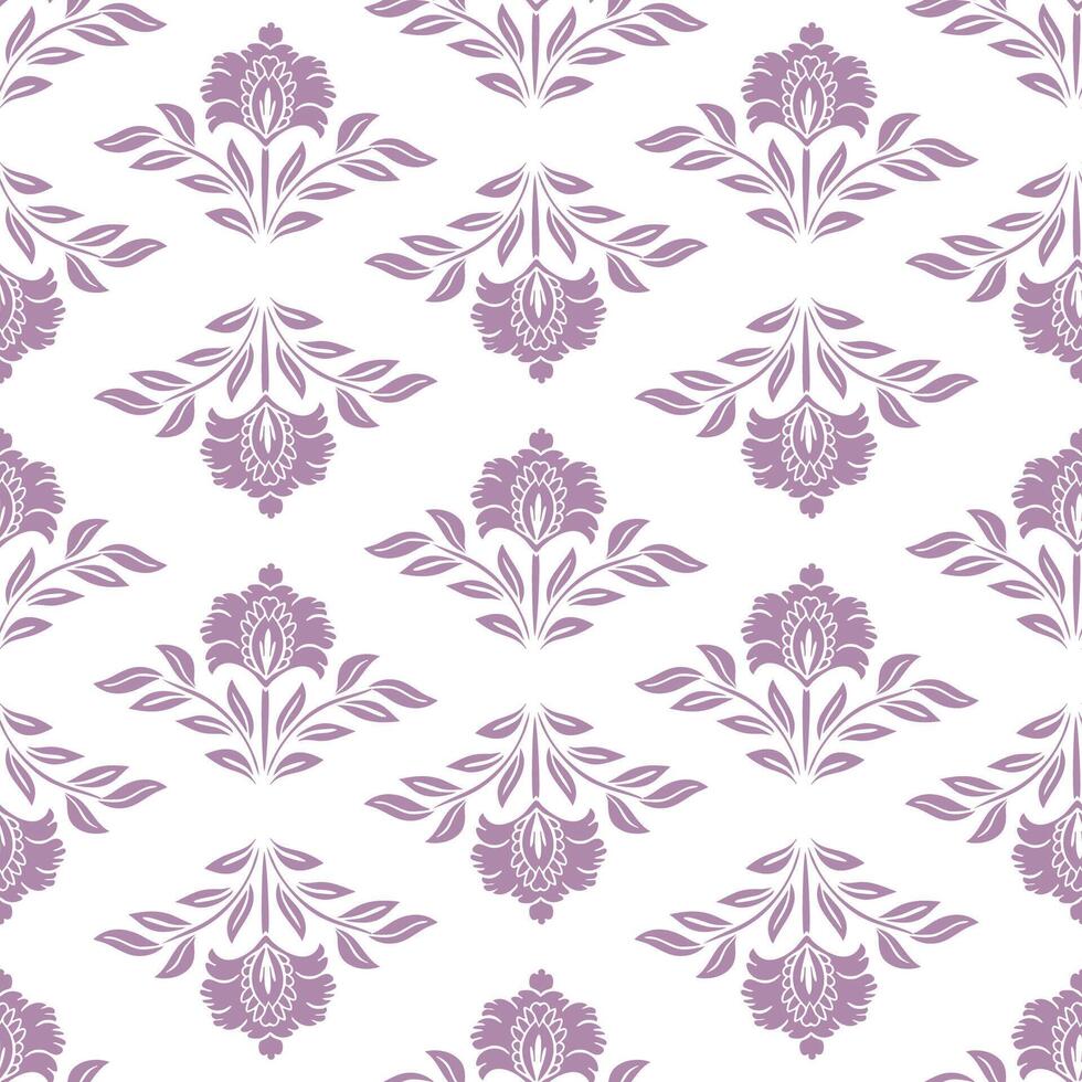 Floral seamless pattern design with pink flower silhouette in damask style vector