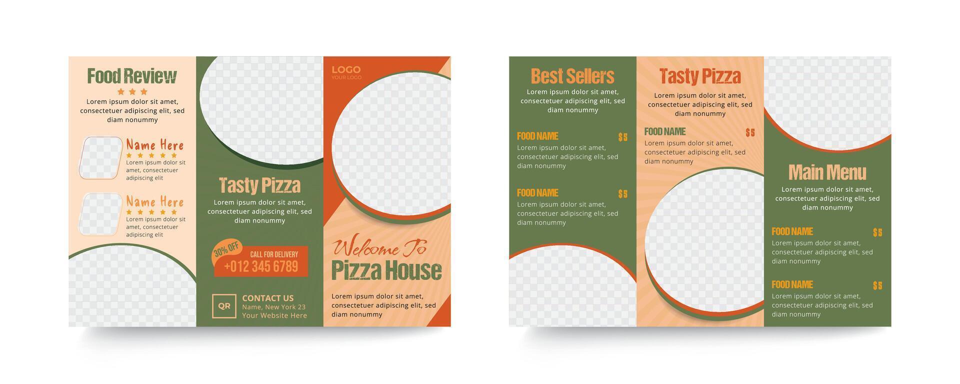 Pizza trifold brochure design template vector