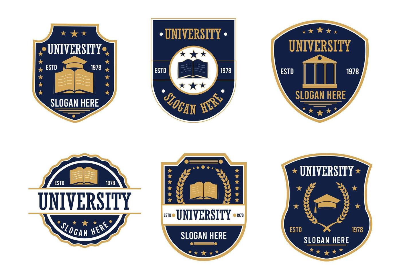 University Badge Set with Classic and Modern Designs, Collection of University Badges vector