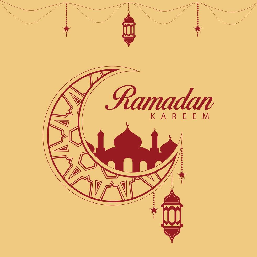 Ramadan kareem celebrations illustration Ramadan Mubarak template crescent moon and mosque vector
