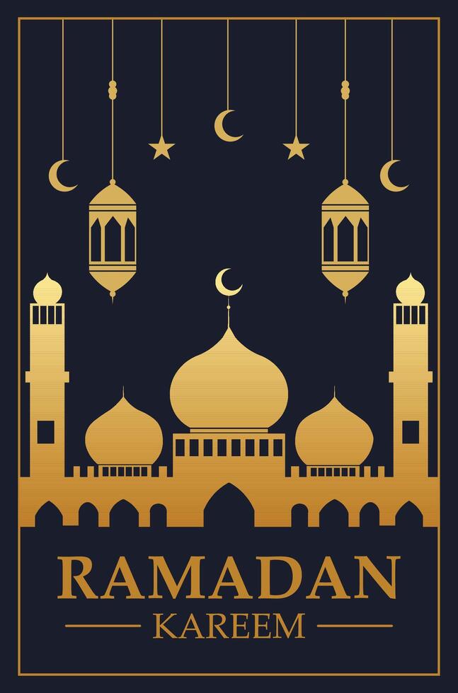 Ramadan Kareem Vertical Banner, Muslim lamp and text RAMADAN KAREEM poster template design vector