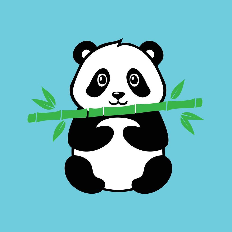 A panda bear holding a bamboo stick on a blue background vector