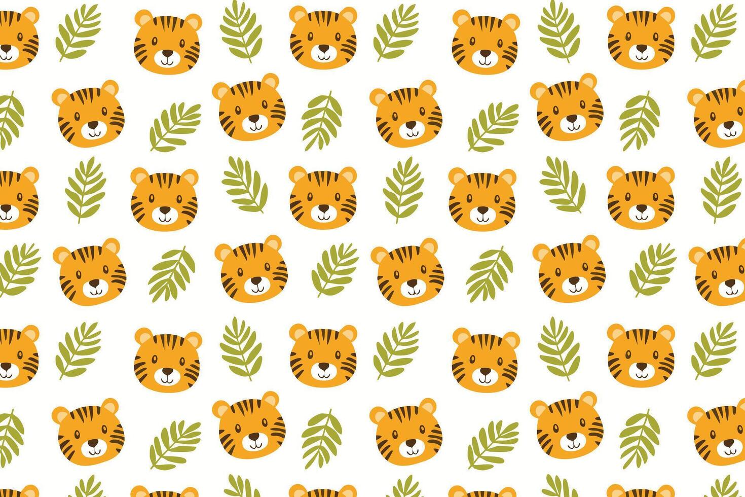 A pattern with tiger faces and leaves vector