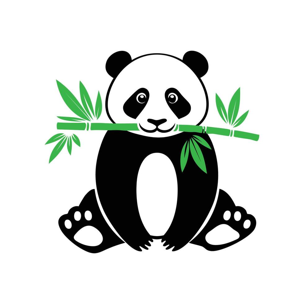 Panda bear sit and holding bamboo branch on white background vector